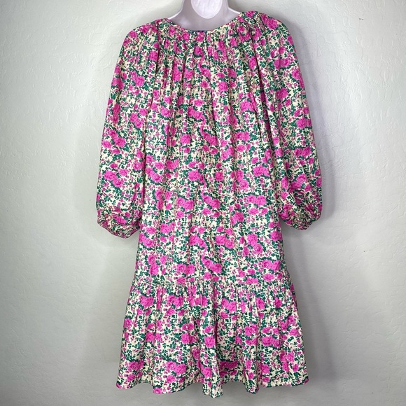 Zara Voluminous Pink and Green Floral Puff Sleeve Dress Size S - Picture 10 of 16